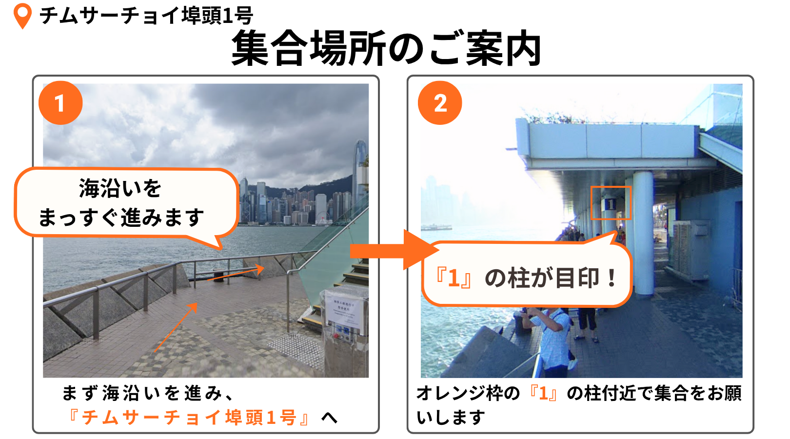 チムサーチョイ埠頭1号に集合・チェックイン